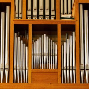 close up of pipe organ pipes